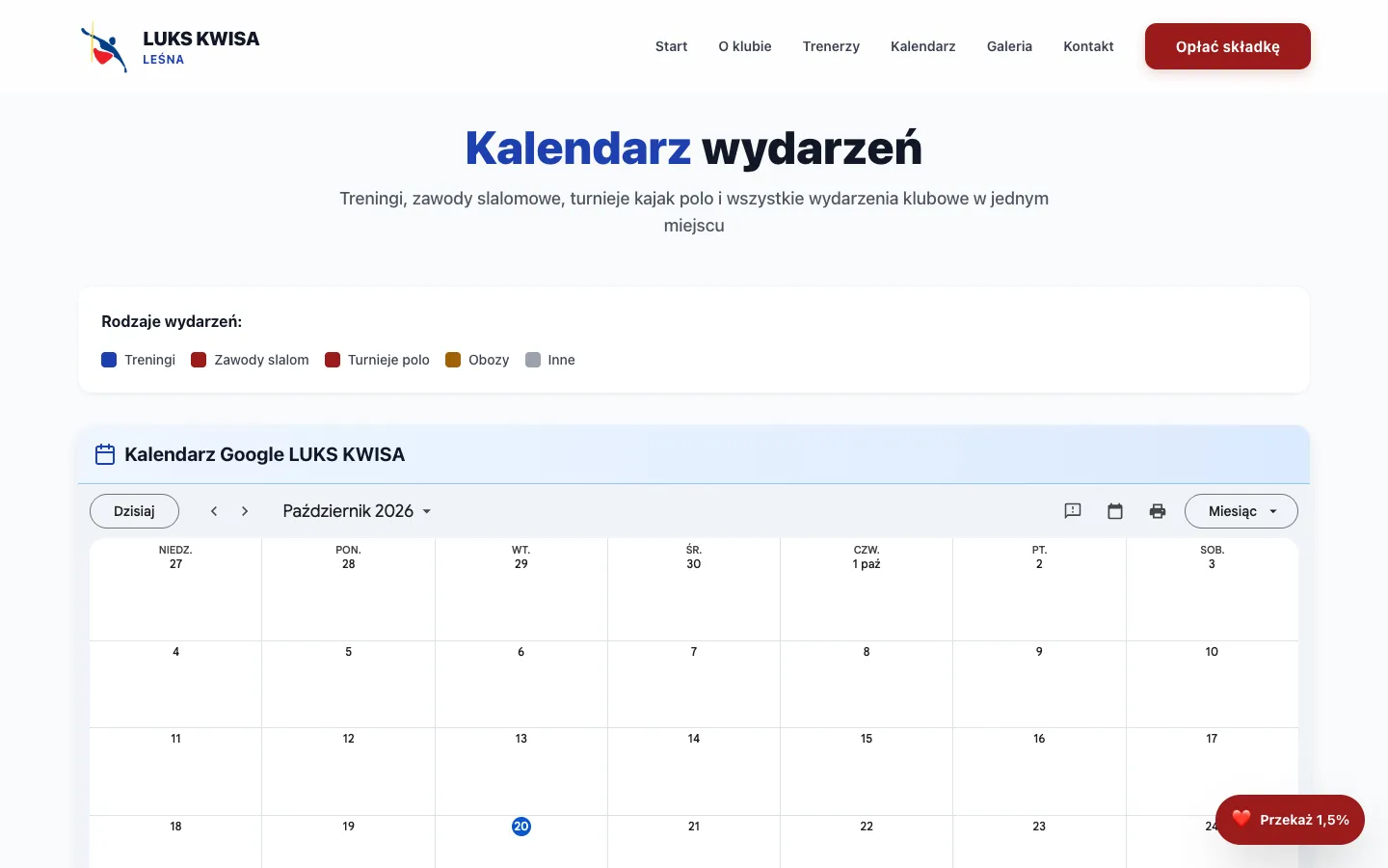 LUKS Kwisa Leśna – event calendar from Google Calendar