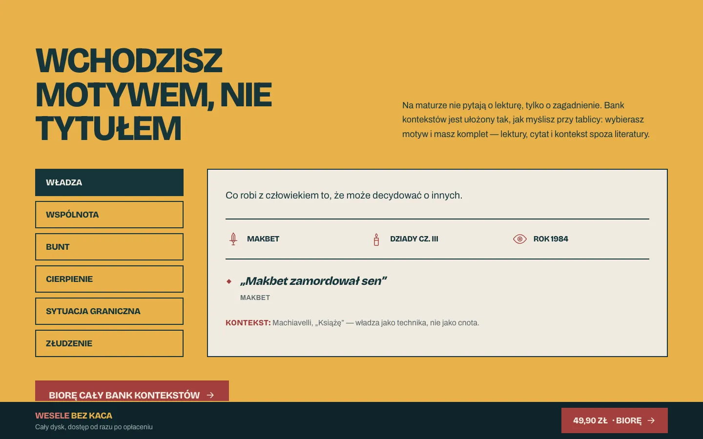 Wesele bez kaca – the bank of contexts arranged by theme